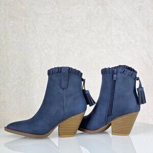 NIB Fancy Tassle Navy Blue Cowgirl Country Western Ankle Boots